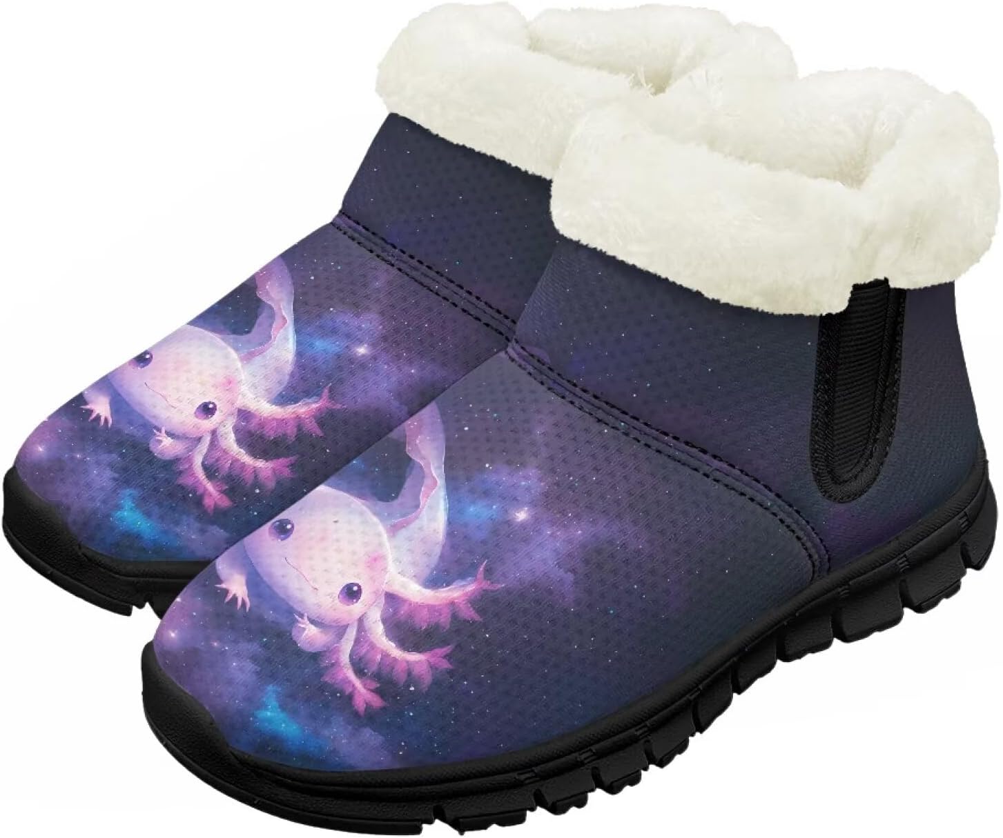 

Детские зимние сапожки для мальчиков и девочек, утепленные искусственным мехом, ботильоны до щиколотки с противоскользящей подошвой для малышей, детей младшего и старшего возраста Chririnla, Purple Galaxy Axolotl