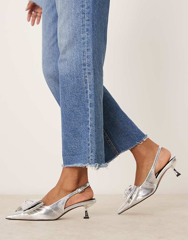 

Серебристые туфли на каблуке с бантиком ASOS DESIGN Secret
