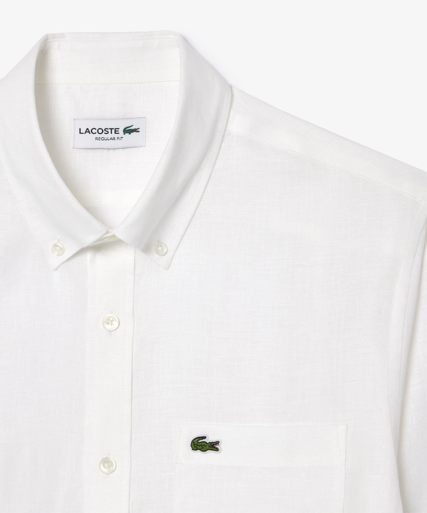 Льняная рубашка с длинными рукавами и пуговицами LACOSTE, White