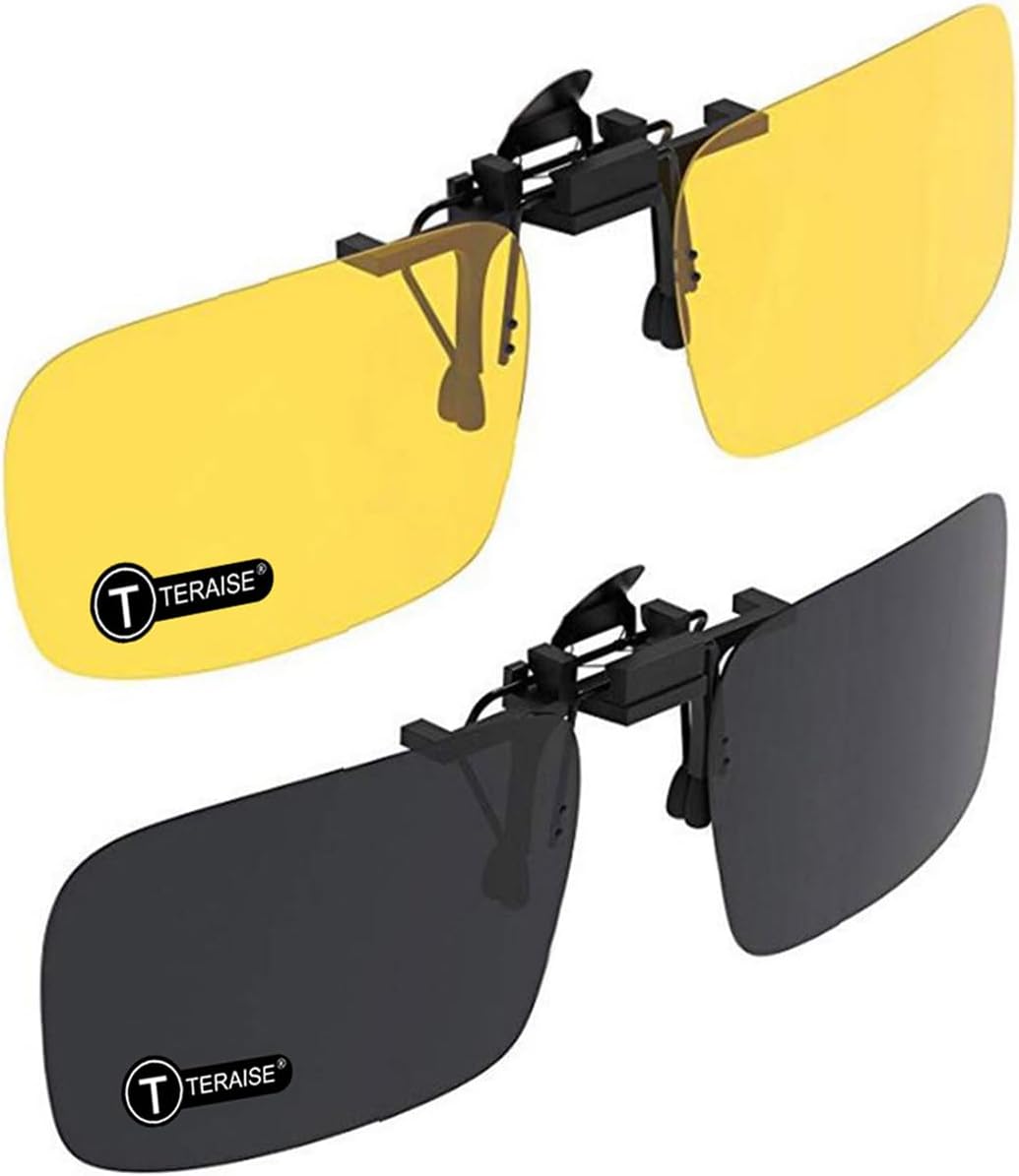 

Поляризованные солнцезащитные очки TERAISE с зажимом для ношения поверх очков с диоптриями, с защитой от бликов и УФ-излучения UV400, подходят для мужчин и женщин, для вождения, путешествий и отдыха на природе, 2pcs Black+yellow