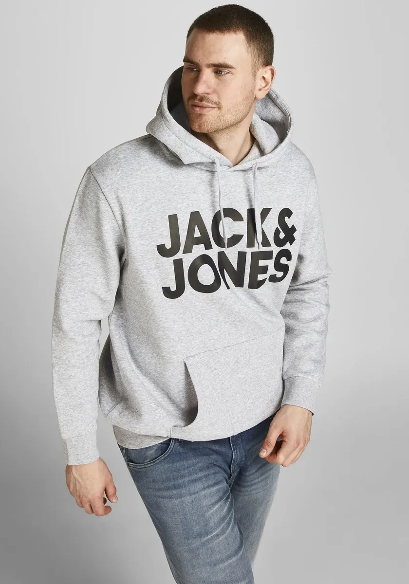 

Толстовка Jack & Jones PlusSize с капюшоном "CORP LOGO SWEAT HOOD", размер до 6XL, цвет Hellgrau-Meliert