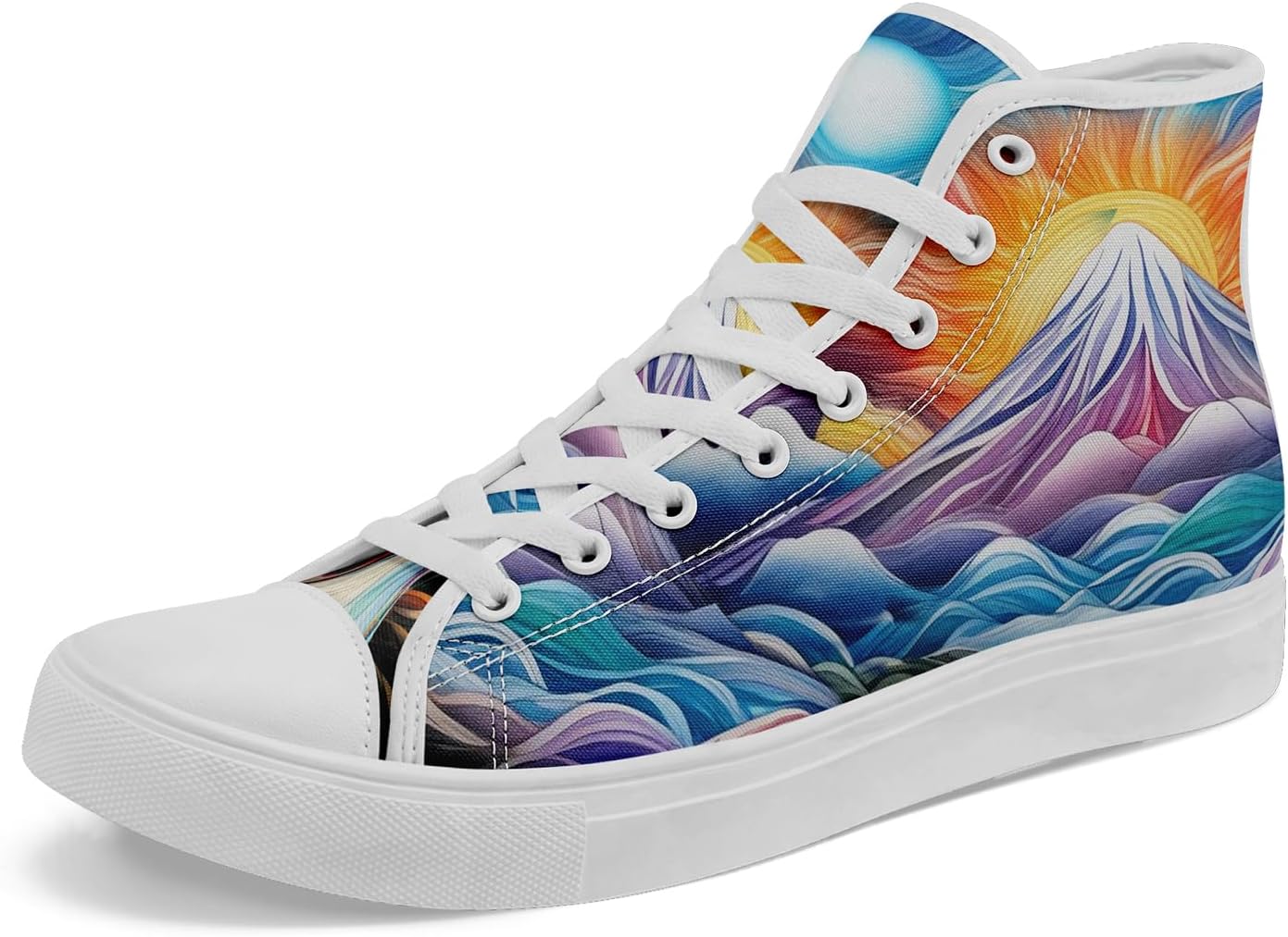 

Красочные высокие кеды из парусины для мужчин и женщин с дизайном «Солнце, луна, дракон» Awsole, белый/синий/желтый