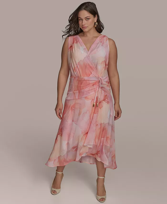 

Платье миди с запахом и цветочным принтом Plus Size Donna Karan New York, оранжевый
