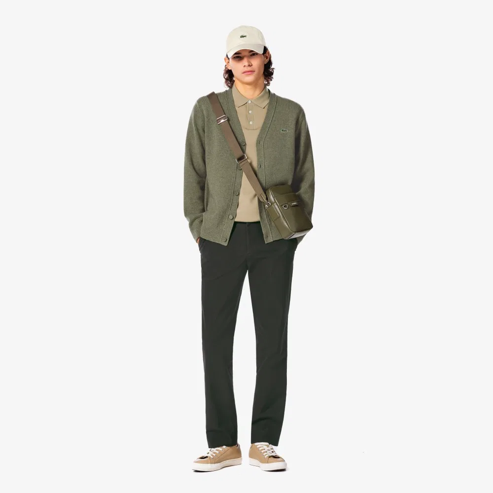 Мужской вязаный кардиган с V-образным вырезом хаки от Lacoste — фото 4