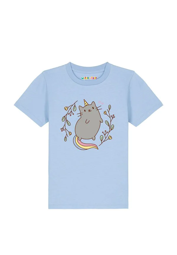 Футболка с принтом единорога и кошки Watapparel, Blue Soul