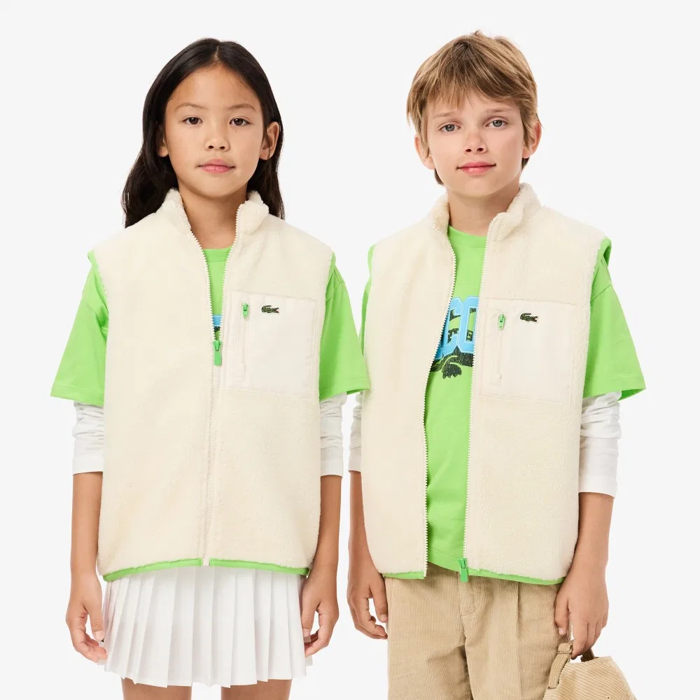 Детский флисовый жилет с цветной окантовкой кремовый от Lacoste — фото 2