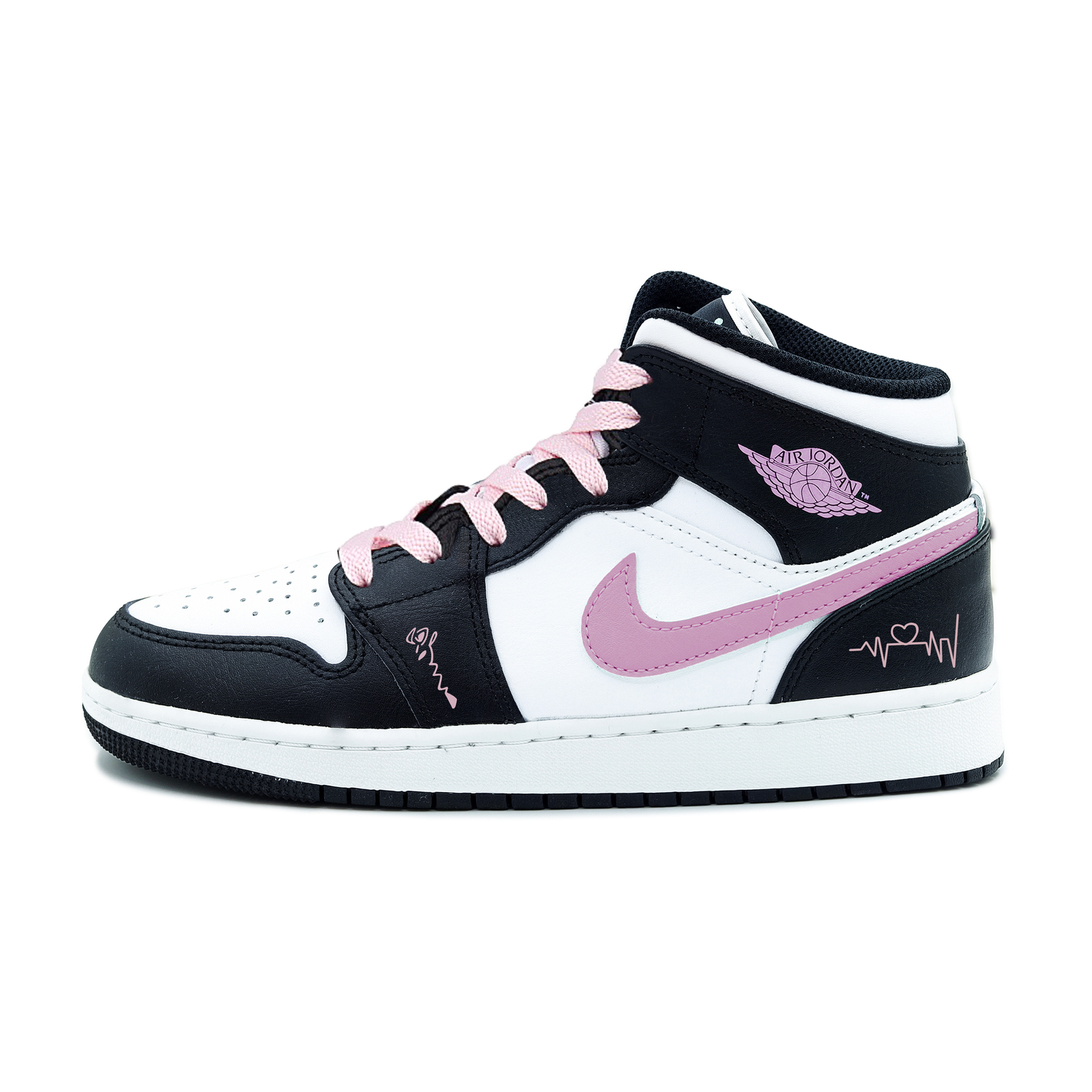 Air 1 Mid Cushioning, износостойкие высокие детские баскетбольные кроссовки Violet Black для подростков Jordan, розовый — фото 4