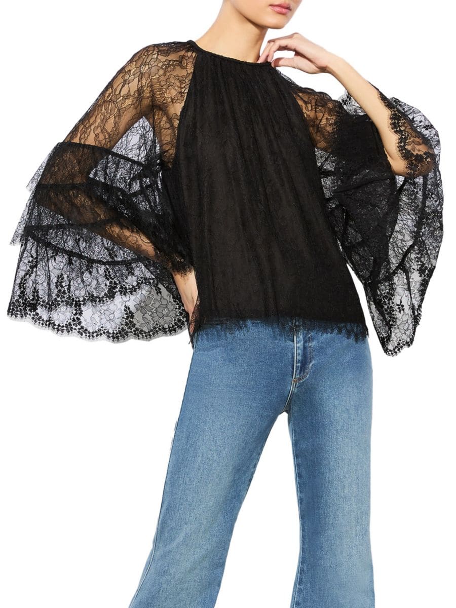 

Кружевной топ с оборками Delia Alice + Olivia, черный