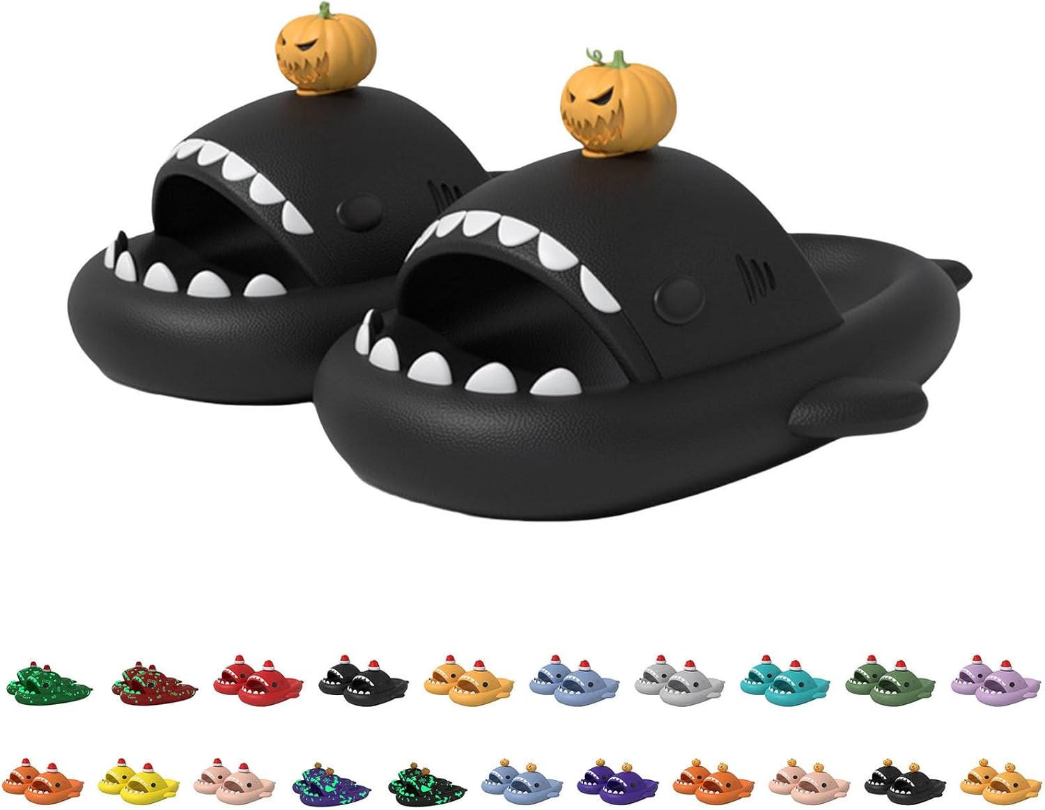 

Сланцы с акулой на Хэллоуин, рождественские сланцы с акулой, облачные сланцы с акулой 3D мультяшные тапочки для женщин и мужчин Generic, черный