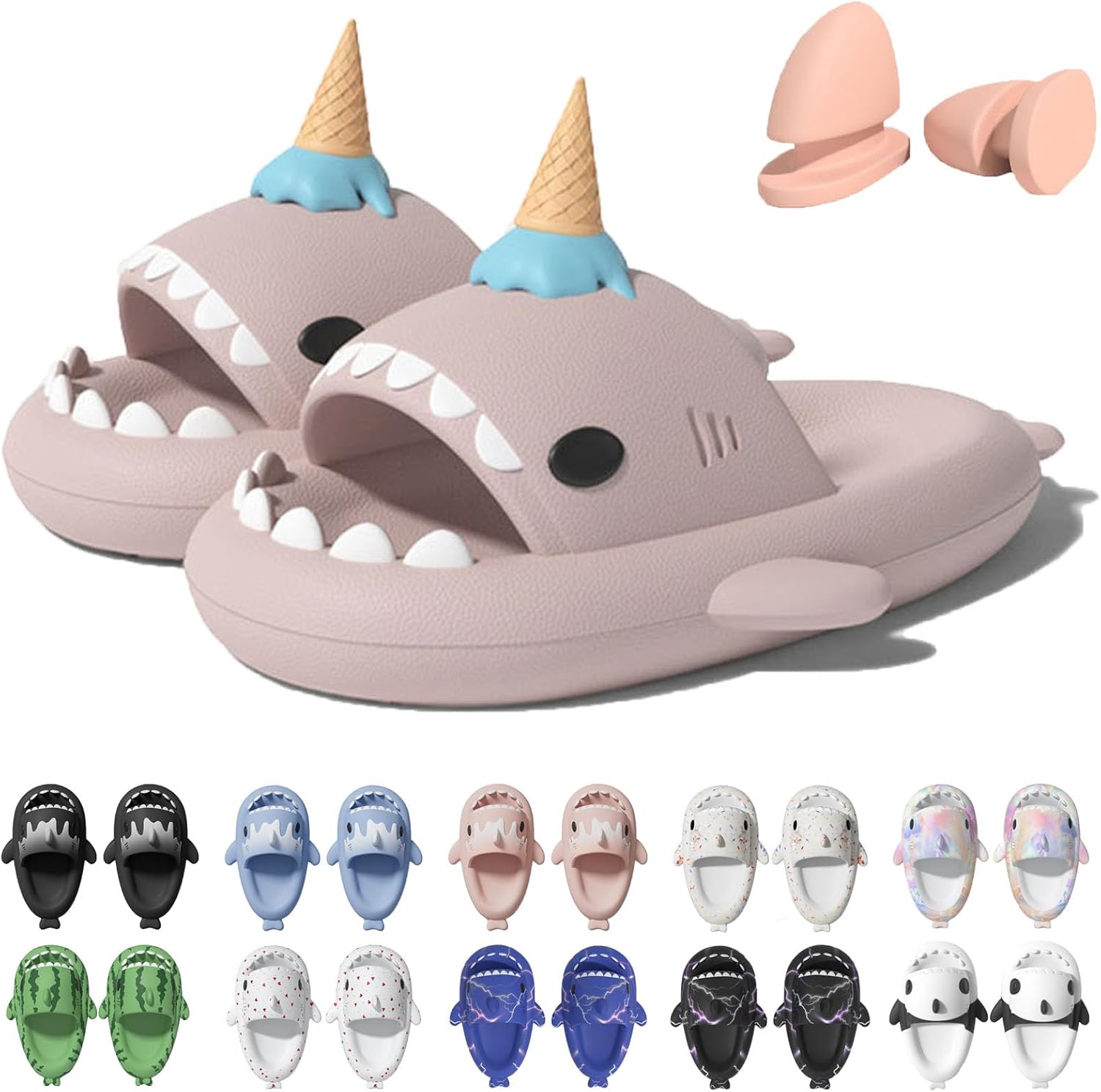 

Сланцы Jfxgjuv Ice Cream с акулой, сланцы с 3D забавными плавниками, унисекс сланцы с облаками и акулой, ЭВА сланцы с открытым носком для душа, бассейна, пляжа, розовый