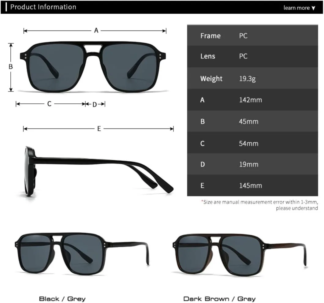 

Мужские солнцезащитные очки в стиле ретро с двойной перемычкой и квадратными линзами, заклепками, модные женские солнцезащитные очки UV400 UATXTAU, Dark Brown Gray