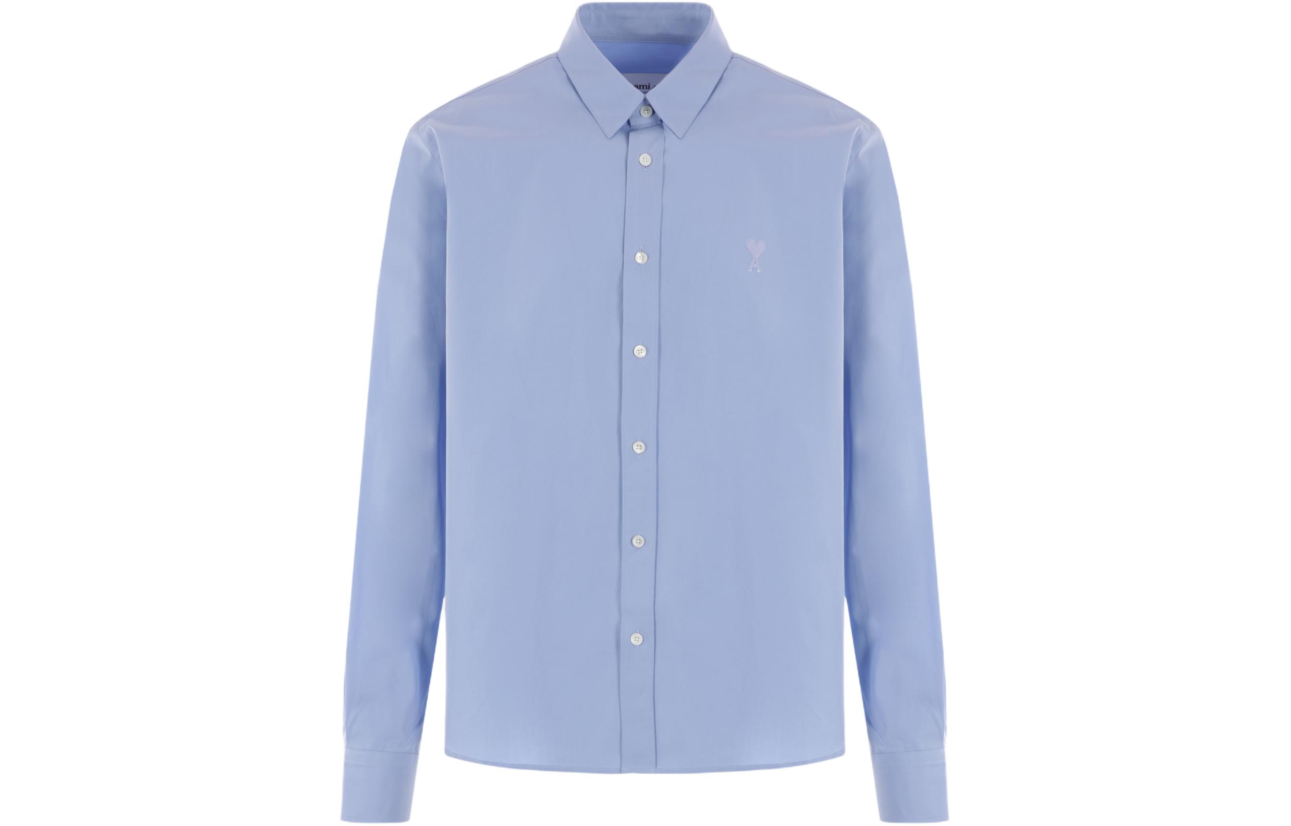 

Рубашка с длинным рукавом с вышитым логотипом Ami AMIPARIS, светло-голубой