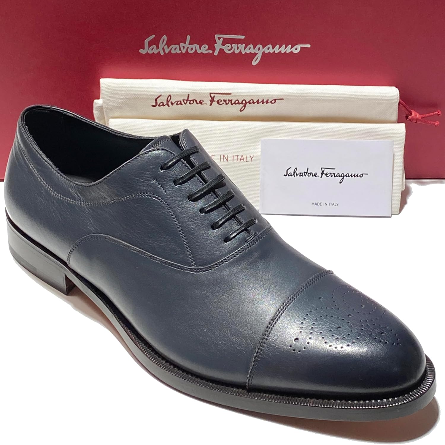 Мужские серые туфли оксфорды с брогированием и кожаным носком Ferragamo Goya (Salvatore) — фото 2