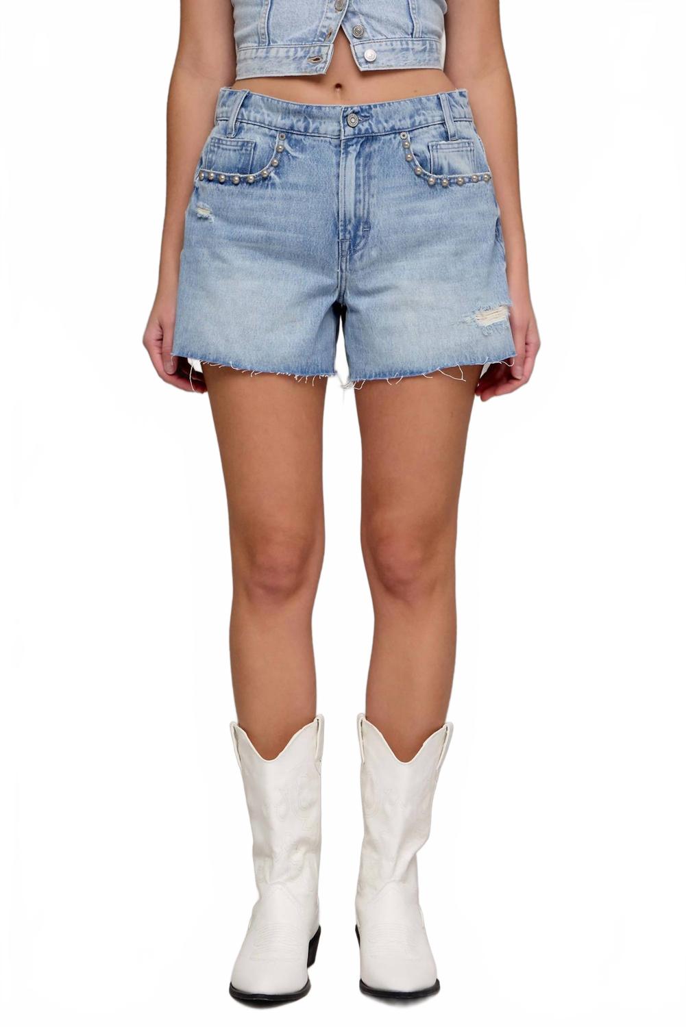 

Шорты средней стирки с жемчужной отделкой Hidden, Medium Wash