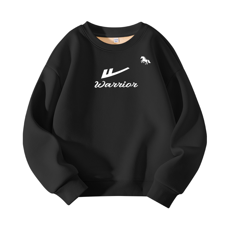 

Детский свитшот с круглым вырезом утолщенный WARRIOR, черный horse english+черный horse silhouette k