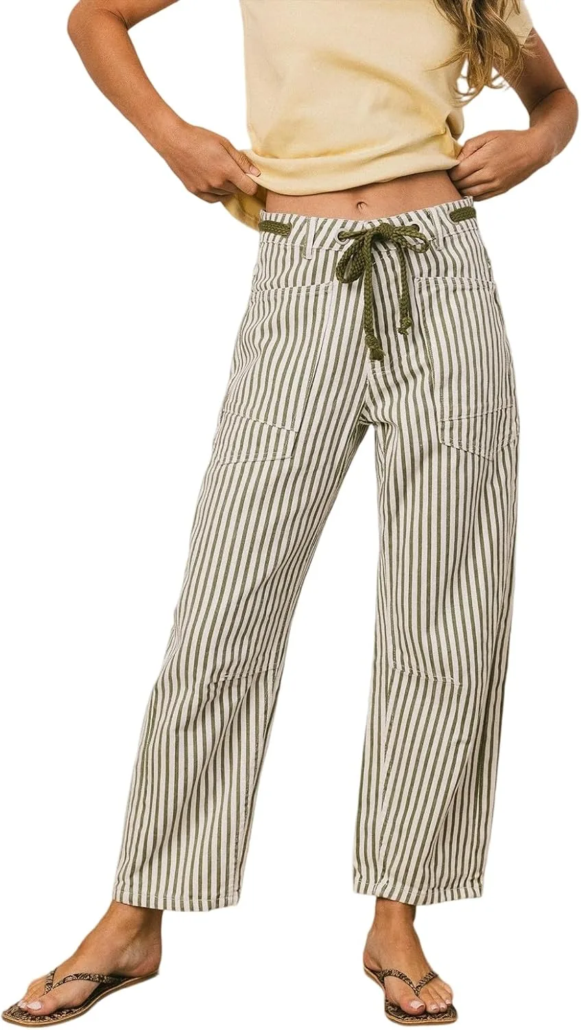 

Брюки джинсы для женщин low rise с кулиской cropped boyfriend wide leg Pivanzore