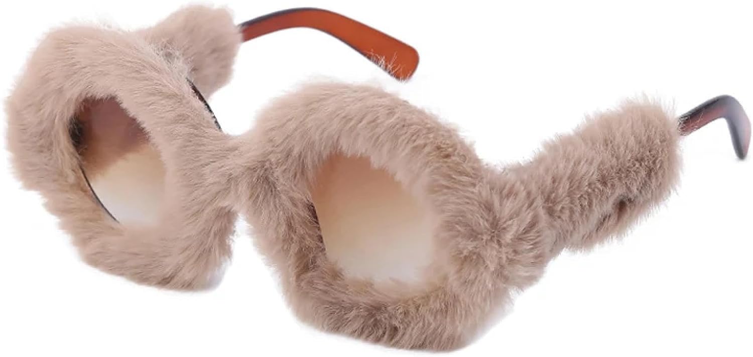 

Круглые солнцезащитные очки для женщин, ручная работа, модные, из мягкого меха и бархата, увеличенного размера, защита от УФ-излучения UV400, в стиле панк UATXTAU, Brown-brown