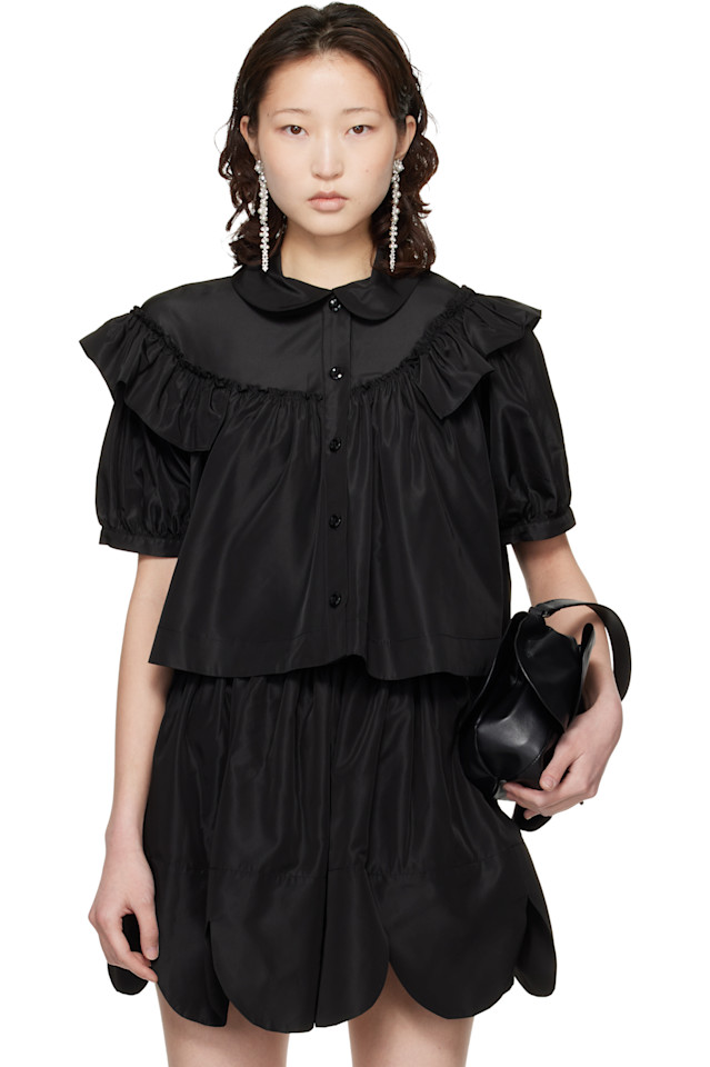 

Укороченная рубашка с пышными рукавами и оборками Simone Rocha, черный