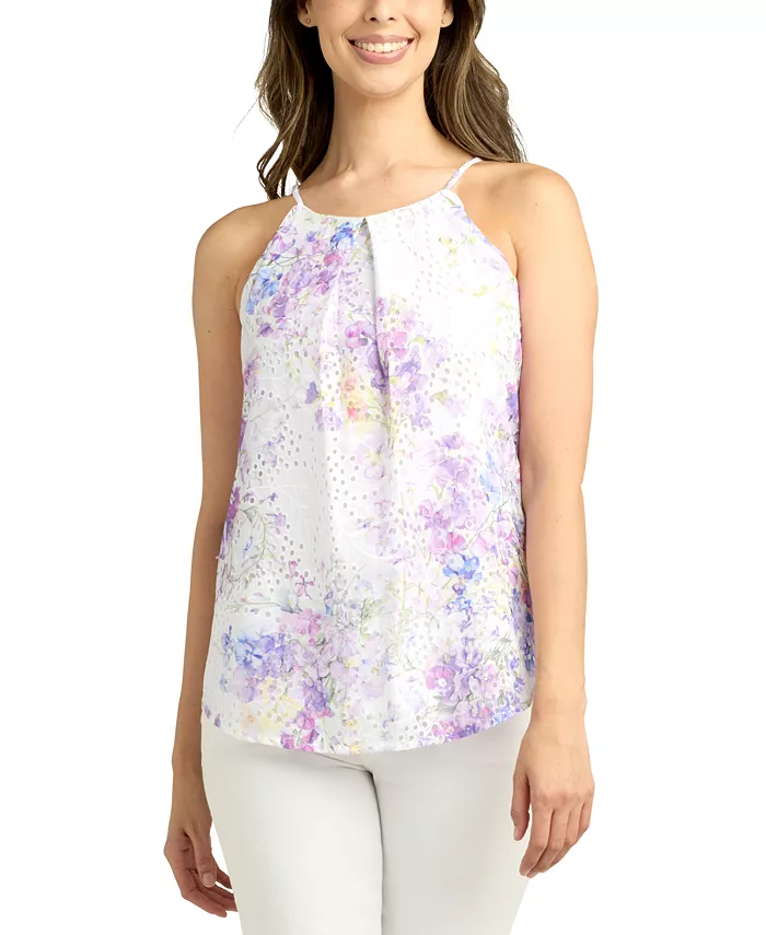 

Женский топ-бюстье с ажурной вышивкой и фигурным краем Juniors' Scalloped Floral Eyelet Halter Top BCX, мультиколор