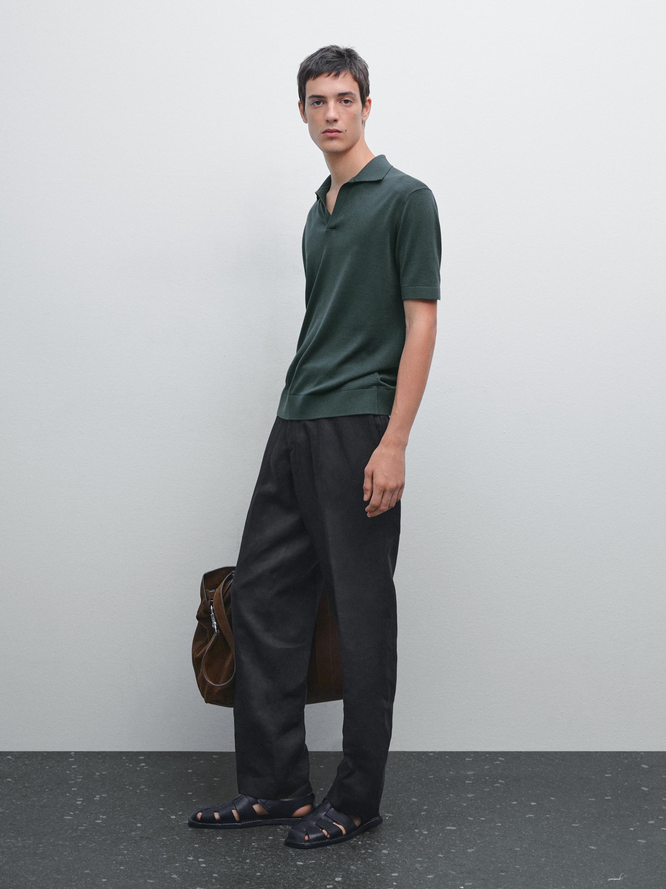 

Трикотажная рубашка-поло с V-образным вырезом Massimo Dutti, Sea Green