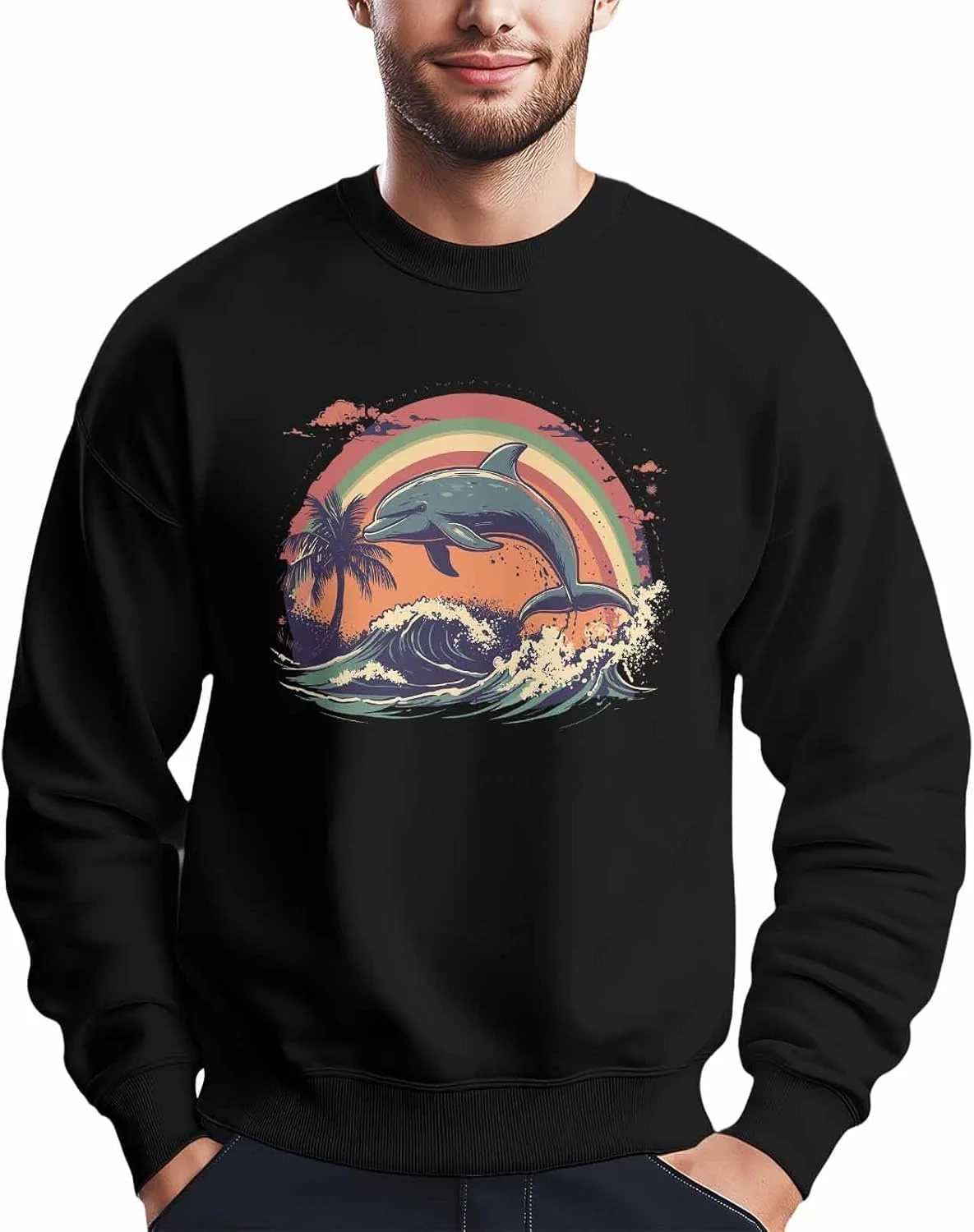 

Мужской свитшот с принтом радужного дельфина, лонгслив Winvebermior