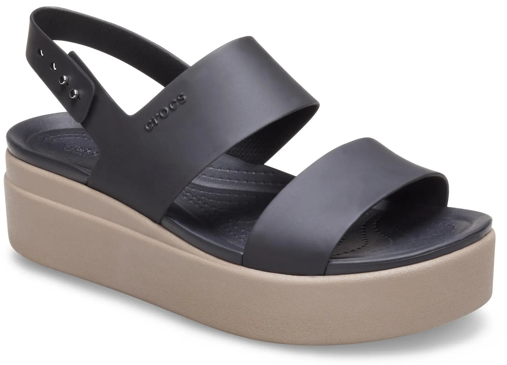 Босоножки на танкетке Crocs "Brooklyn Low Wedge", летняя обувь, босоножки, танкетка, на модной подошве на платформе, цвет Schwarz/Mushroom