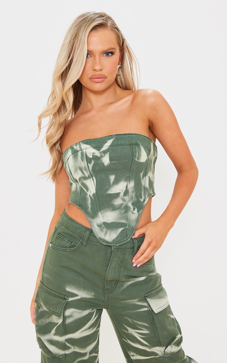 

PrettyLittleThing Зеленый джинсовый корсетный топ со швами тай-дай