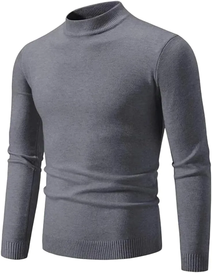 

Мужской полувысокий воротник свитер однотонный базовый стиль повседневный теплый пуловер