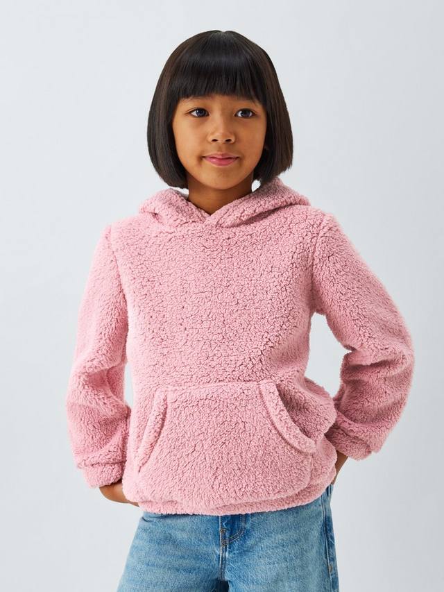 

Детская толстовка Borg Fleece с капюшоном John Lewis, Pink