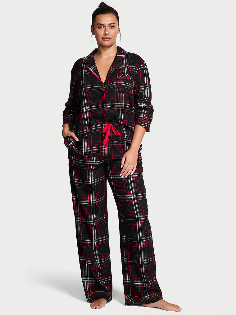

Длинный пижамный комплект из фланели Victoria'S Secret, signature flannel black/vs white/red yd plaid