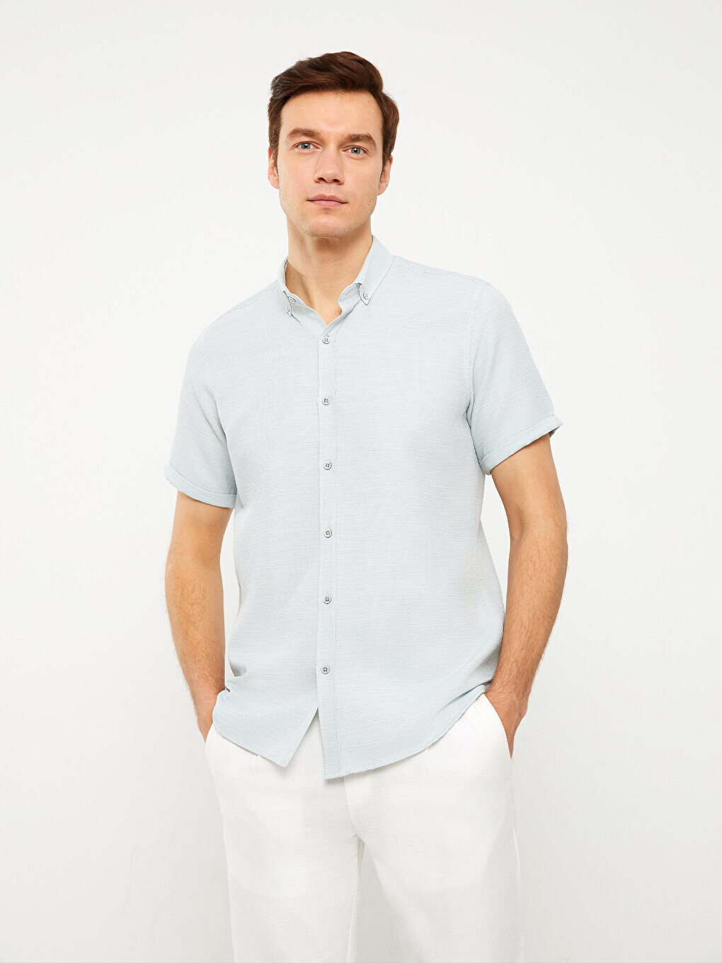 

Мужская рубашка Добби Slim Fit с короткими рукавами LCW Vision, зеленый