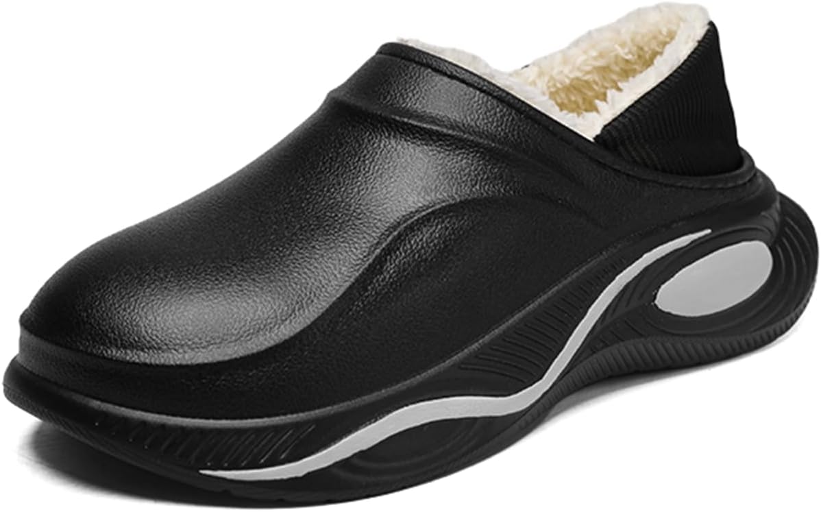 

Тапочки Abborora для мужчин с эффектом памяти, флисовая подкладка, закрытый носок, водонепроницаемые, противоскользящие, зимние теплые тапочки для дома, черный