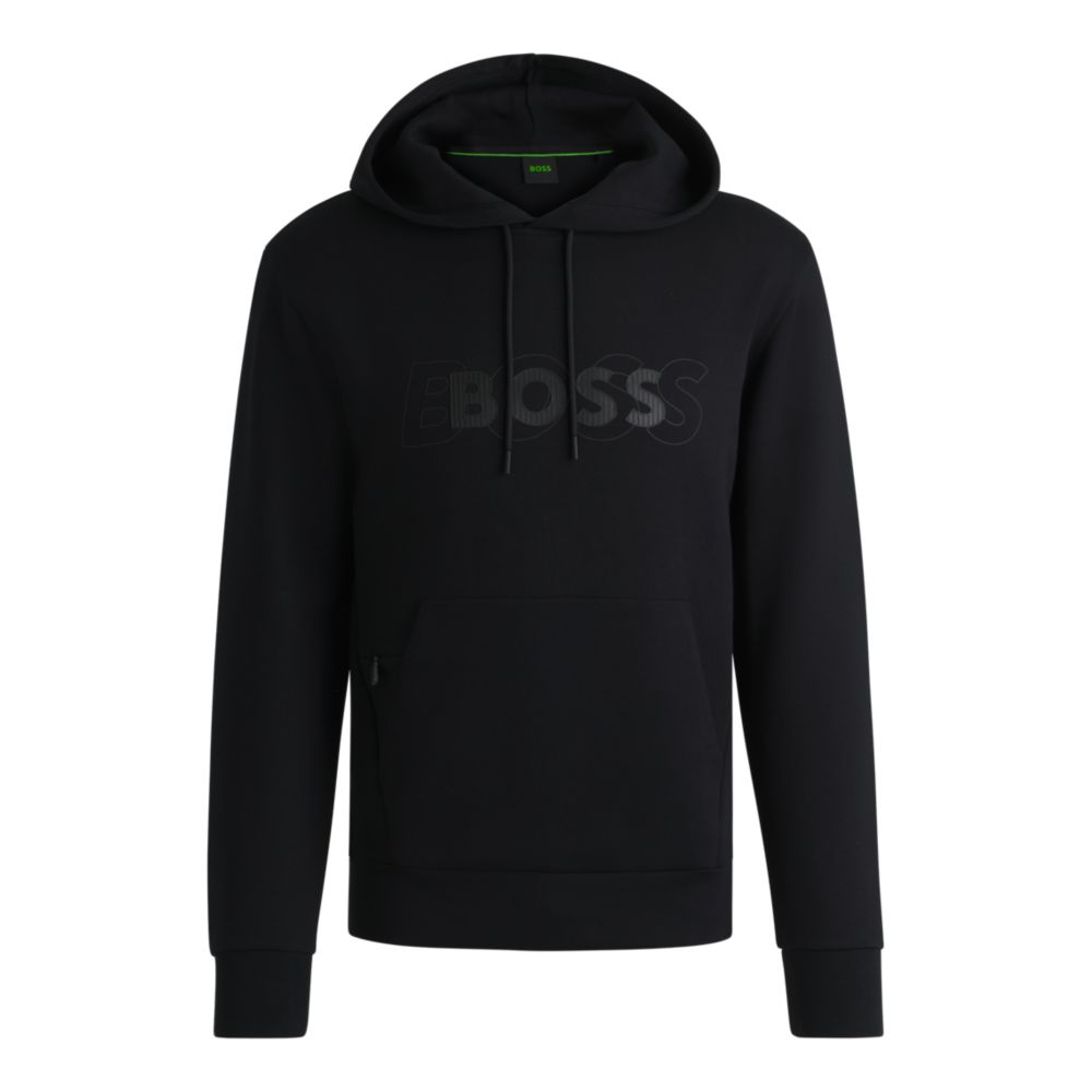 

Толстовка с капюшоном из эластичного хлопка с многослойным логотипом BOSS, черный