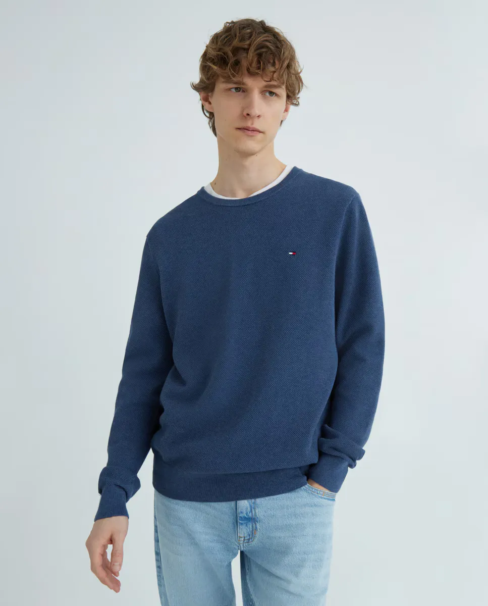 

Мужской свитер в структуре с круглым вырезом Tommy Hilfiger, синий индиго