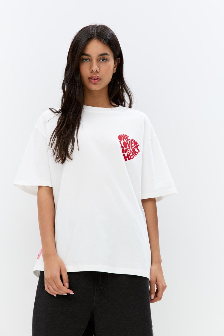 

Футболка с изображением Боба Марли Pull And Bear, белый