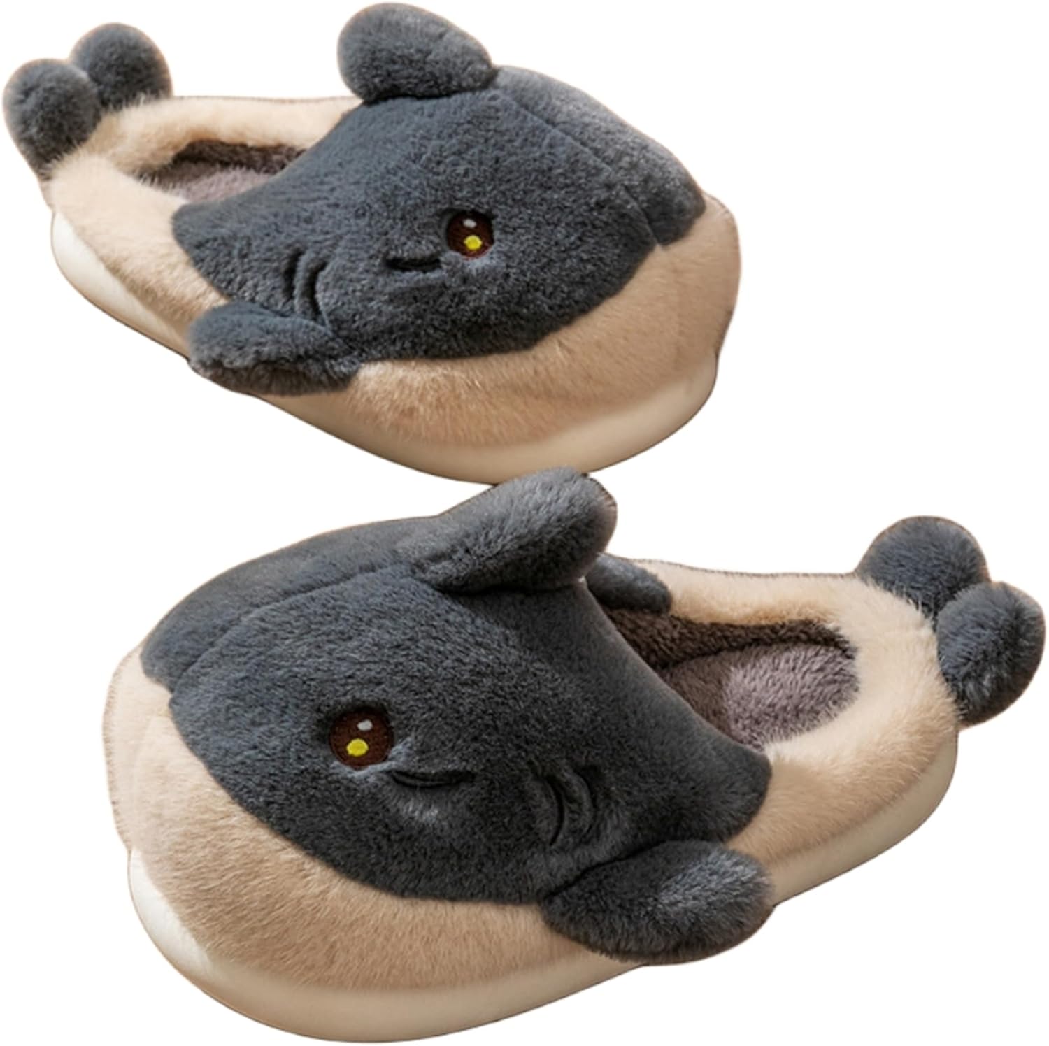 

Мягкие плюшевые тапочки в виде дельфиновой рыбы - мужские и женские хлопковые тапочки Lichenhao, серый