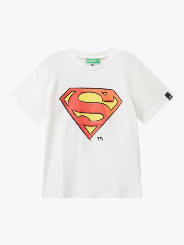 

Детская хлопковая футболка с коротким рукавом и принтом Superman Benetton, White