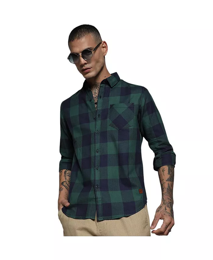 

Мужская рубашка в клетку Buffalo Check цвета темно-синего и лесного зеленого Campus Sutra