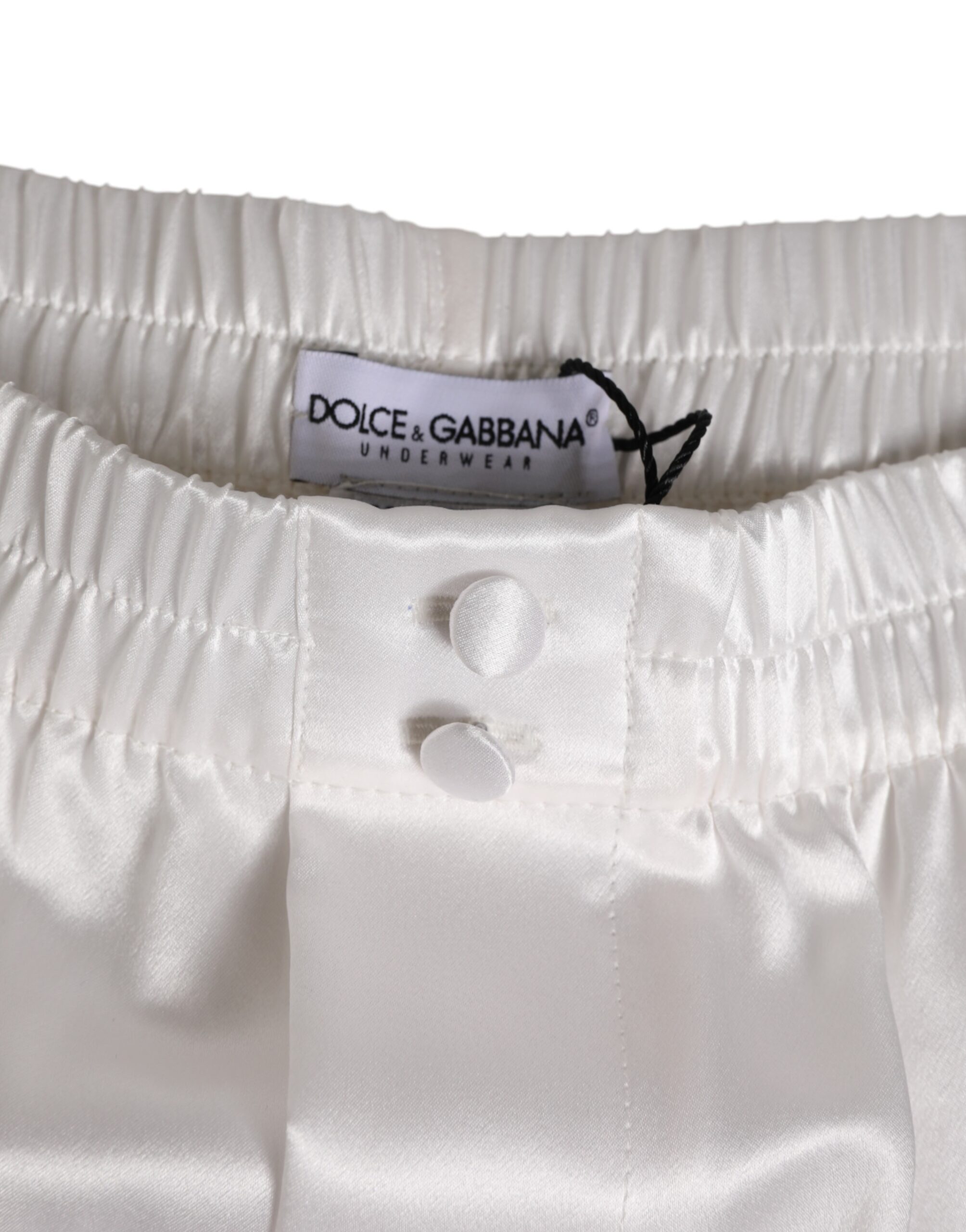 Мужские плавки-боксеры из белого шелкового атласа с эластичным лифом Dolce & Gabbana, белый — фото 2