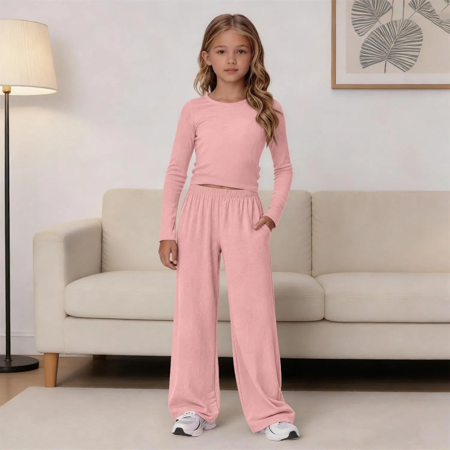 Детский спортивный костюм из топа и широких брюк, Generic, Rose Gold — фото 3