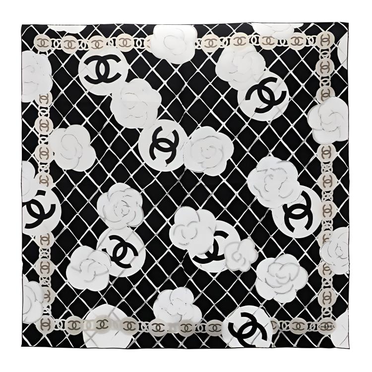 

Шелковый платок женский черно-белый CHANEL