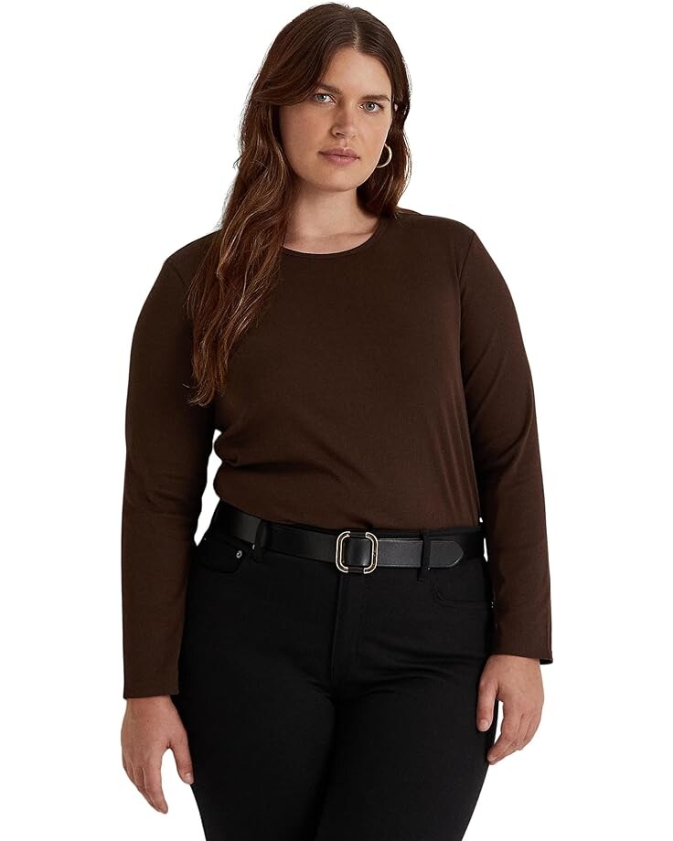 

Топ LAUREN Ralph Lauren Plus Size Cotton-Blend Long Sleeve, коричневый