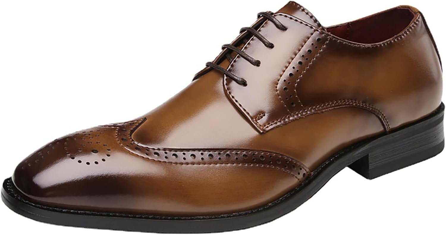 

Мужские оксфорды броги из натуральной кожи с заостренным носком и шнуровкой, модные, дышащие, с низким каблуком, с крыльями, для свадьбы и делового стиля Lvomu, коричневый