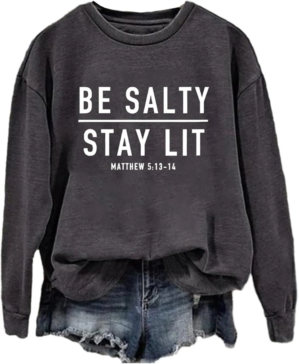 Женская толстовка Heevina Be Salty Stay Lit Matthew 5:13 14 с круглым вырезом, модная, удобная, с длинным рукавом, для осени и зимы — фото 3