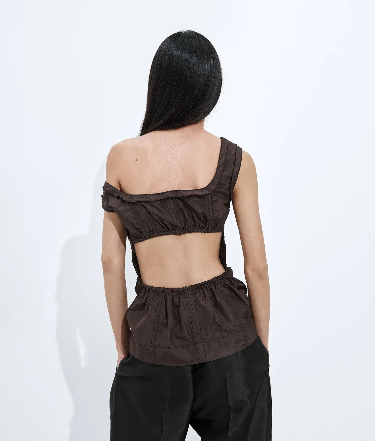 Топ из шелкового тафты с эффектом стирки BOTTEGA VENETA, коричневый — фото 3