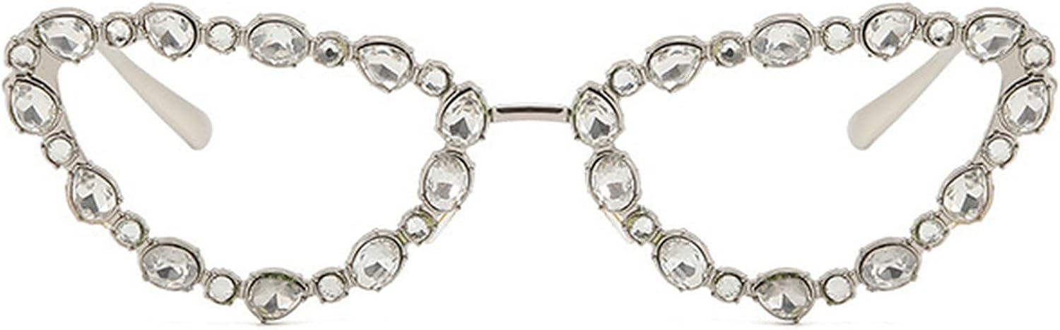 

Солнцезащитные очки «кошачий глаз» с блестящими кристаллами для женщин, винтажный стиль, роскошные солнцезащитные очки со стразами, элегантные женские очки mincl, Silver&clear