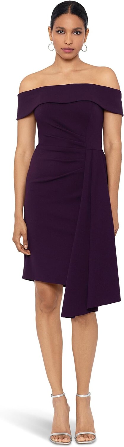 

Платье Off-the-Shoulder Scuba Crepe with Drape XSCAPE, цвет Mulberry
