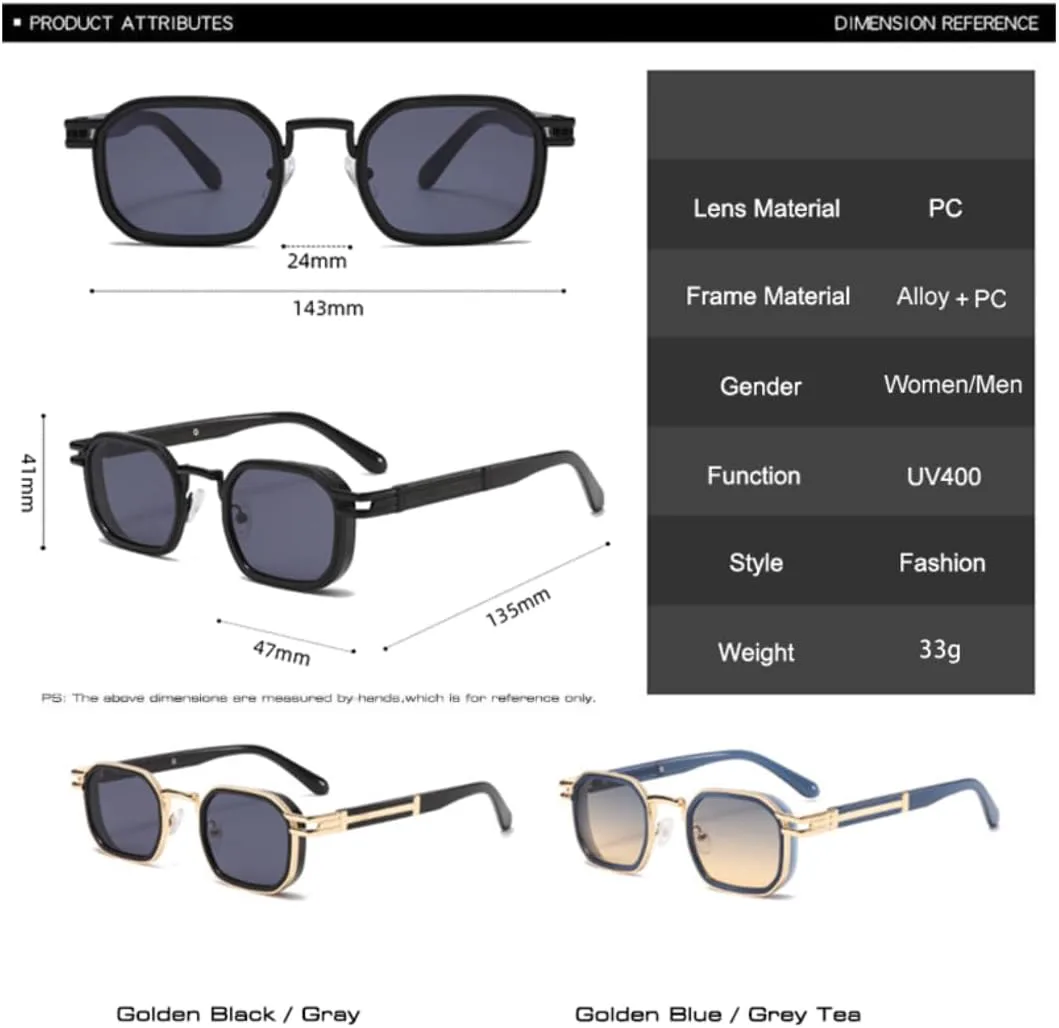 

Ретро квадратные металлические женские солнцезащитные очки класса люкс для градиентных оттенков UV400, модные мужские панк-очки generic, Silver Grey Blue