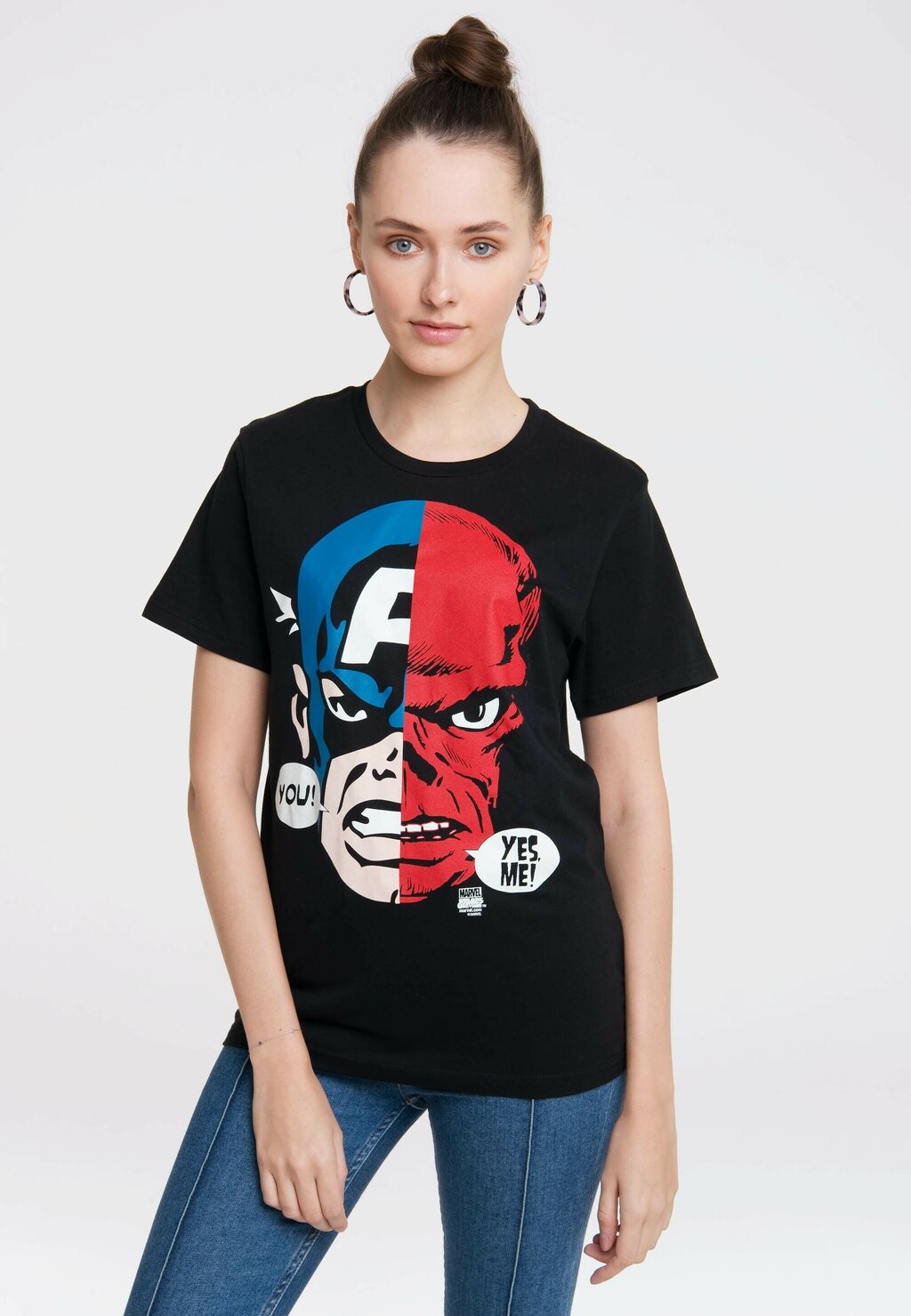 

Футболка с принтом MARVEL COMICS CAPTAIN AMERICA AND RED SKULL FACES LOGOSHIRT, черный