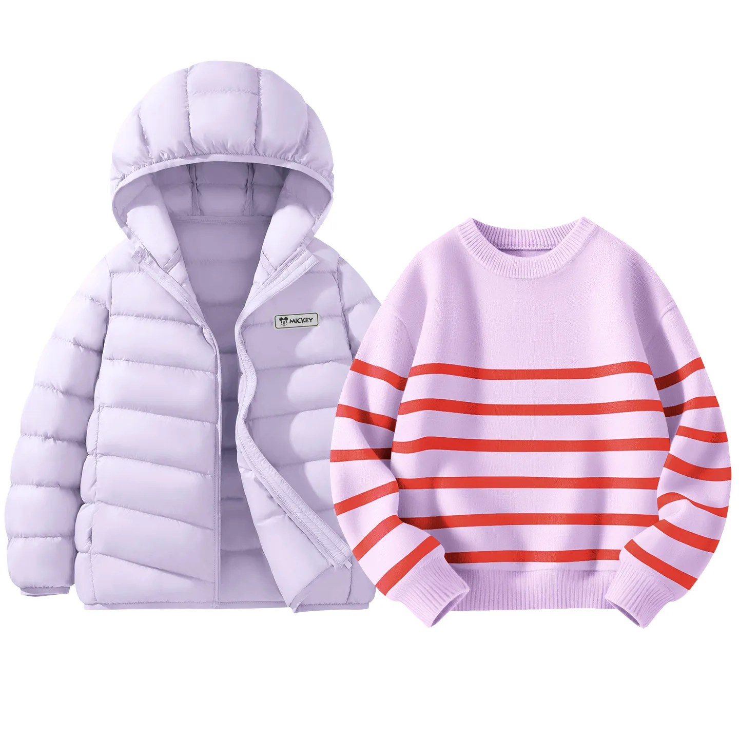 Детский спортивный комплект Casual Sportswear из 2 предметов Disney, [Thickened and Fleece-Lined]Di H Square Hook-and-Loop Powder+Solid Color Powder — фото 4